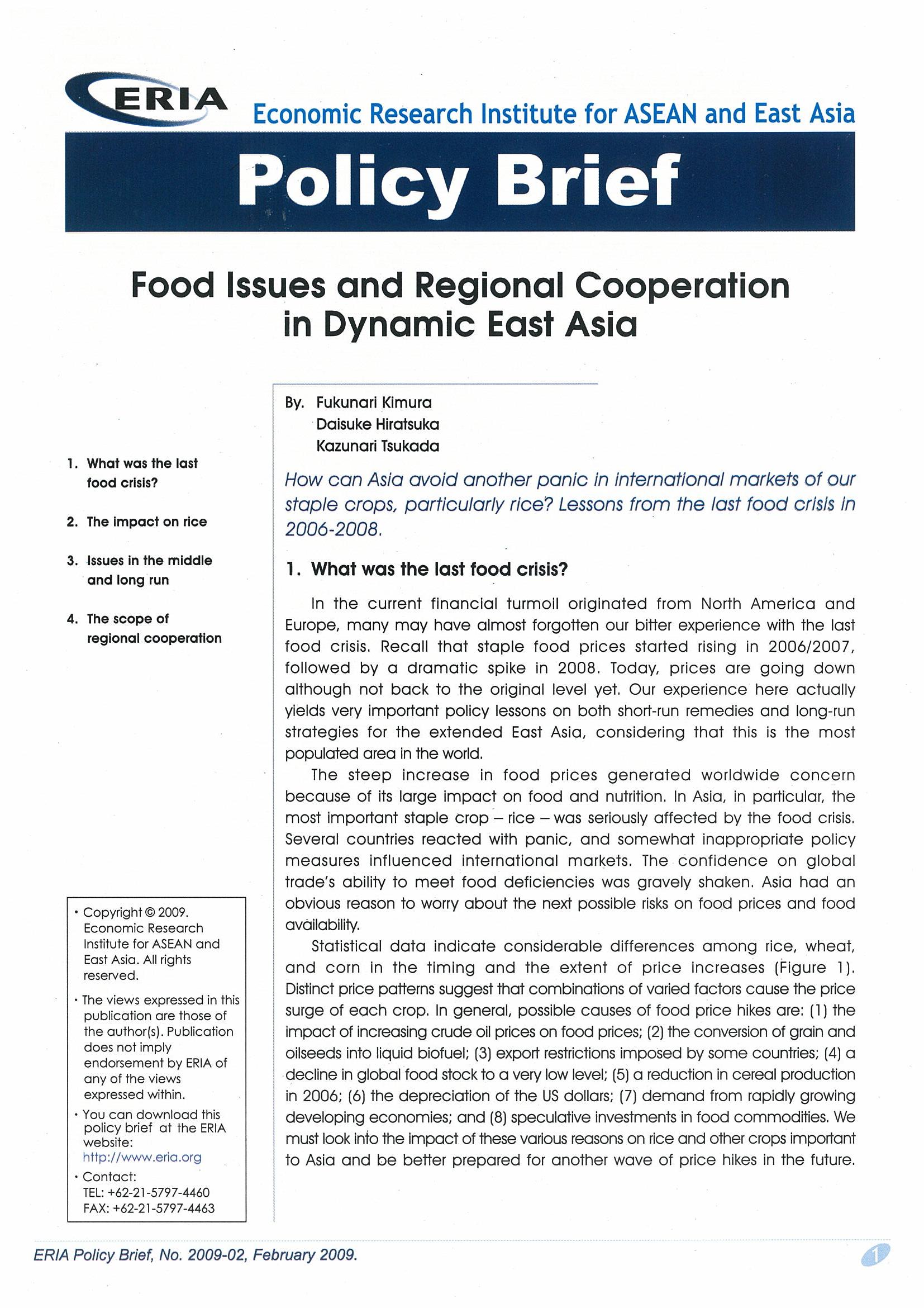 Food Issues and Regional Cooperation in Dynamic East Asia