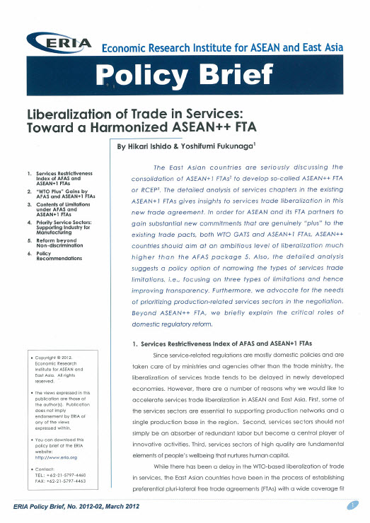 Liberalization of Trade in Services: Toward a Harmonized ASEAN++ FTA