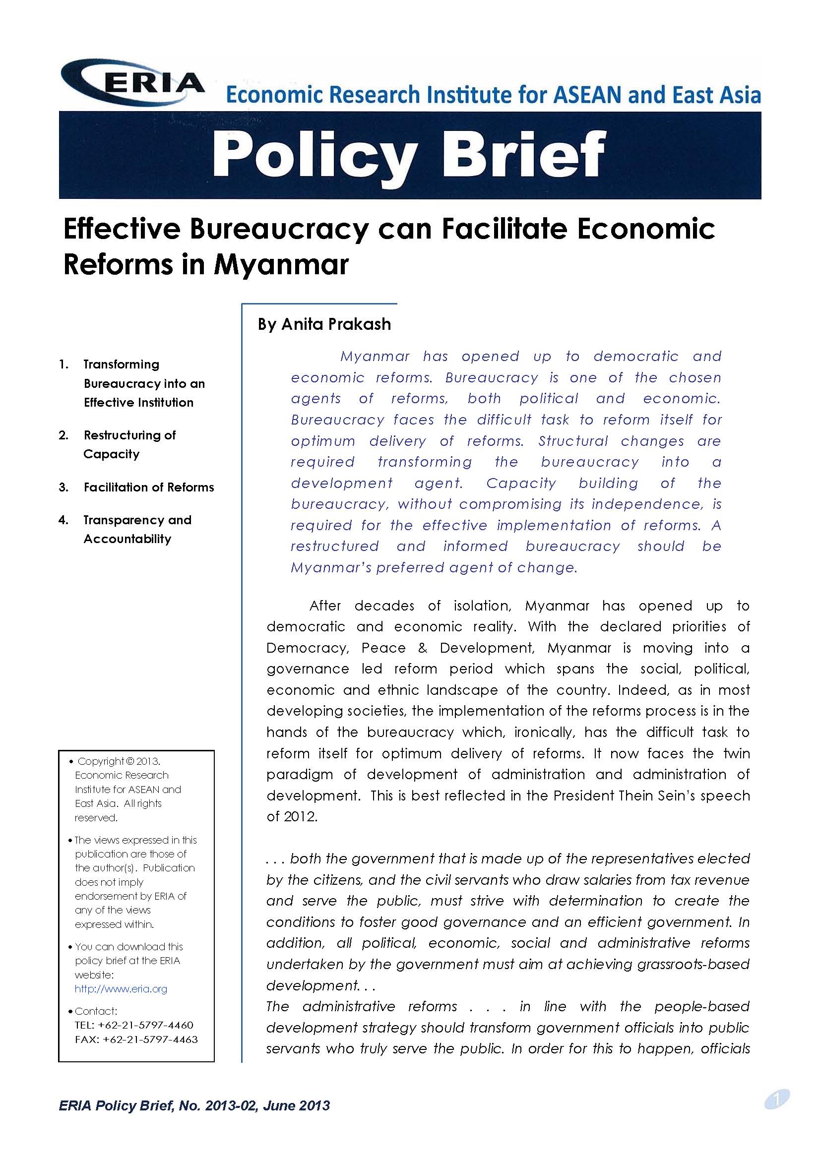 Effective Bureaucracy can Facilitate Economic Reforms in Myanmar