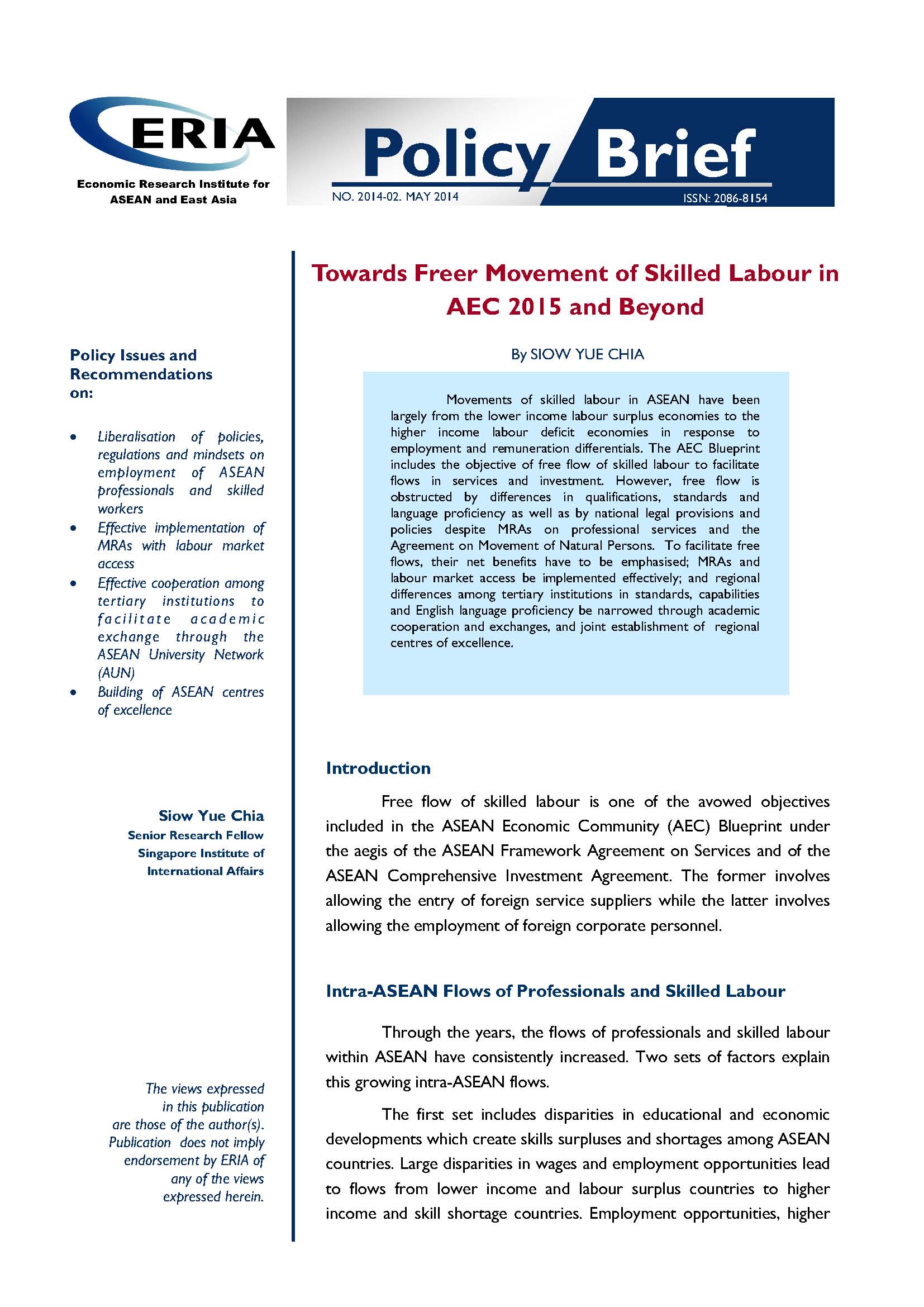 Towards Freer Movement of Skilled Labour in AEC 2015 and Beyond