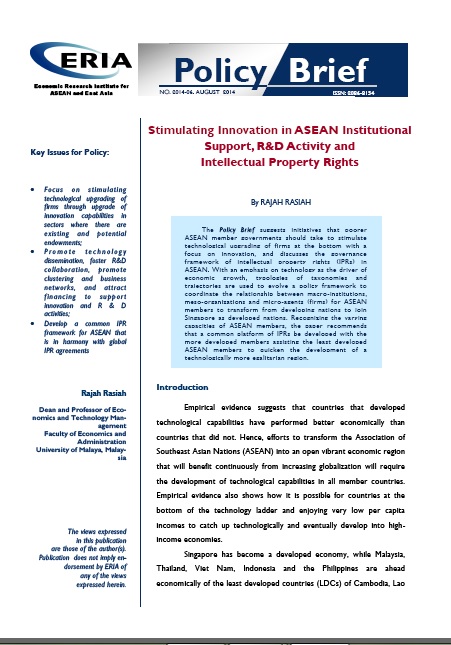 Stimulating Innovation in ASEAN Institutional Support, R&D Activity and Intellectual Property Rights