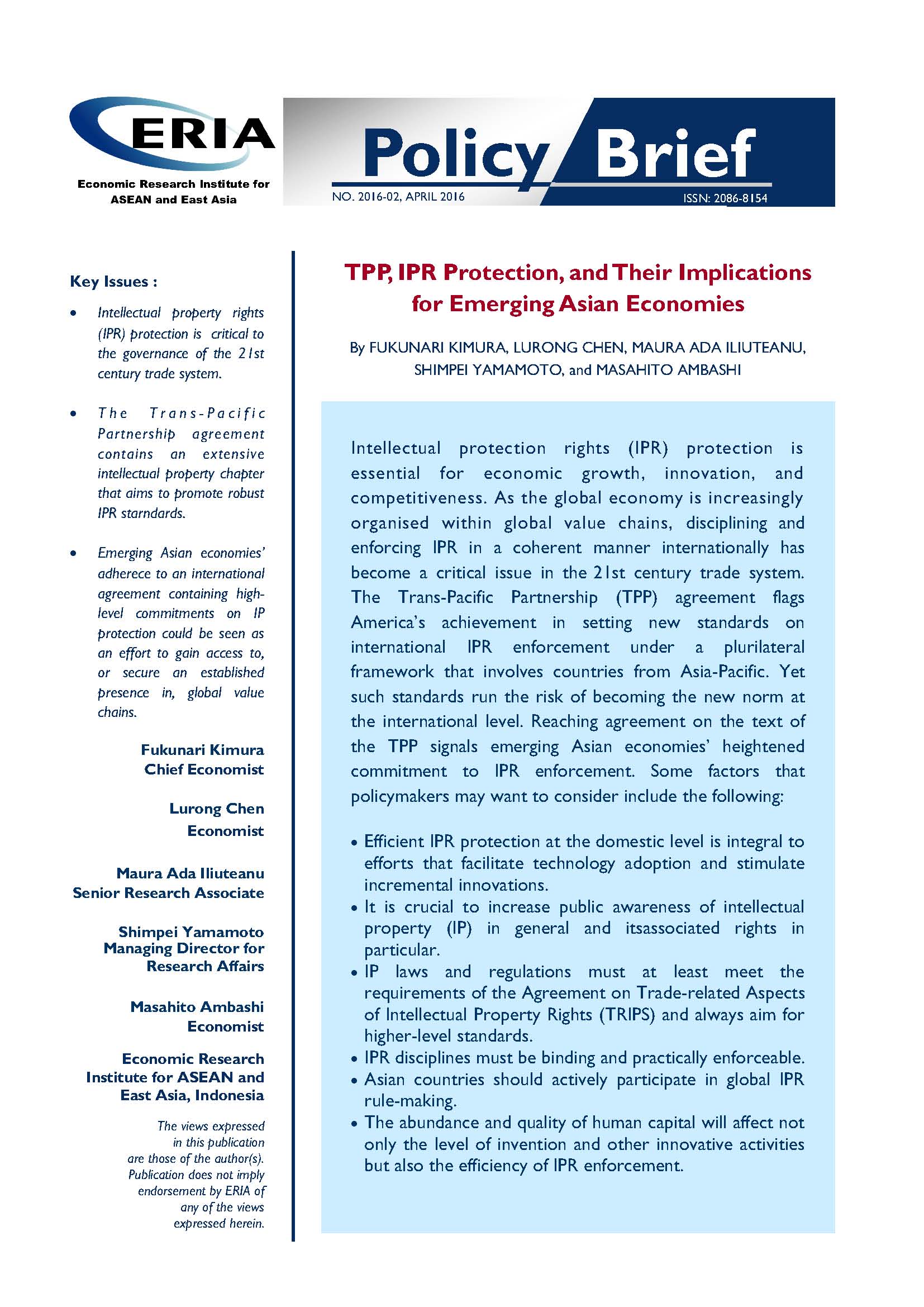 TPP, IPR Protection, and Their Implications for Emerging Asian Economies