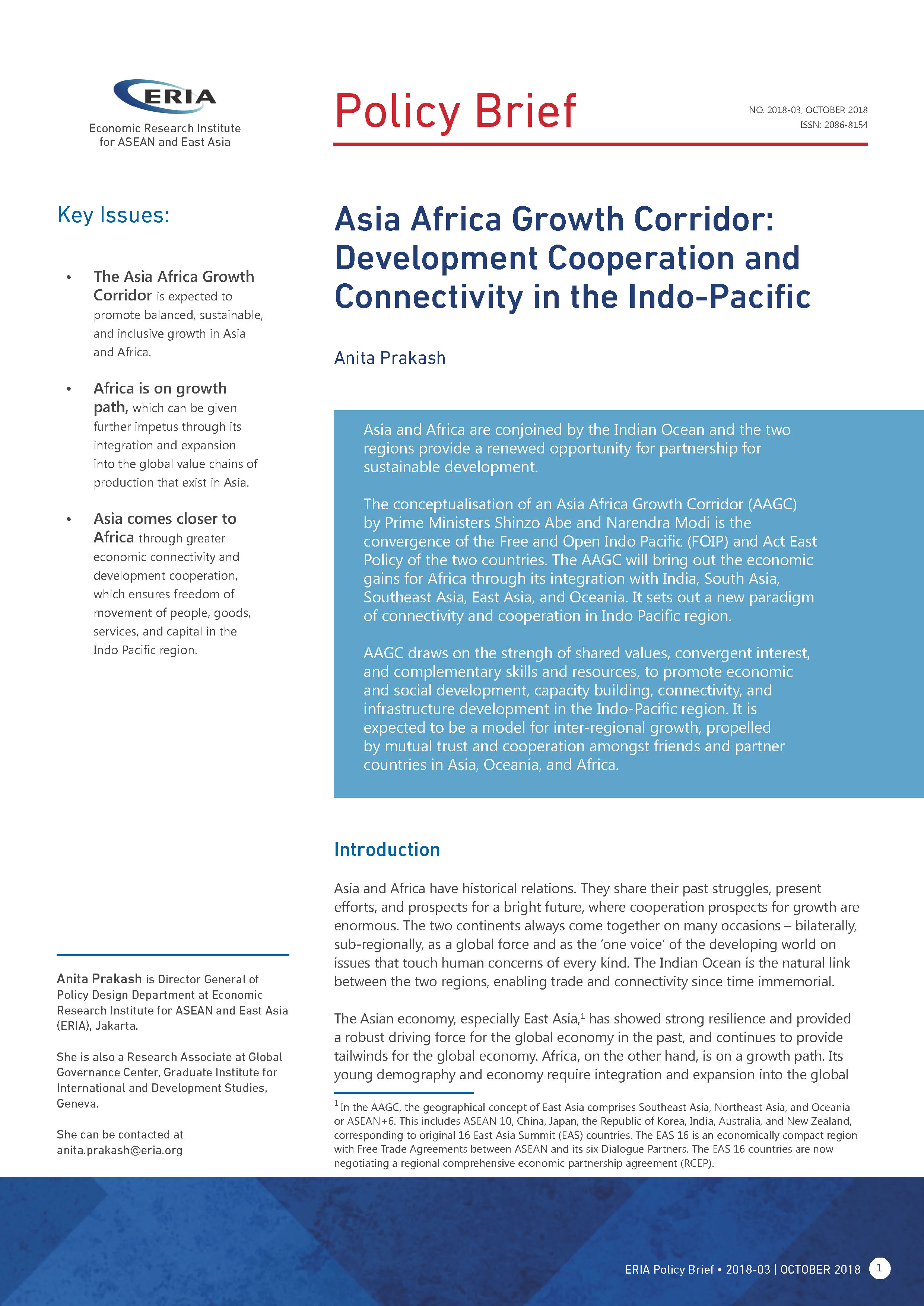 Asia Africa Growth Corridor: Development Cooperation and Connectivity in the Indo-Pacific