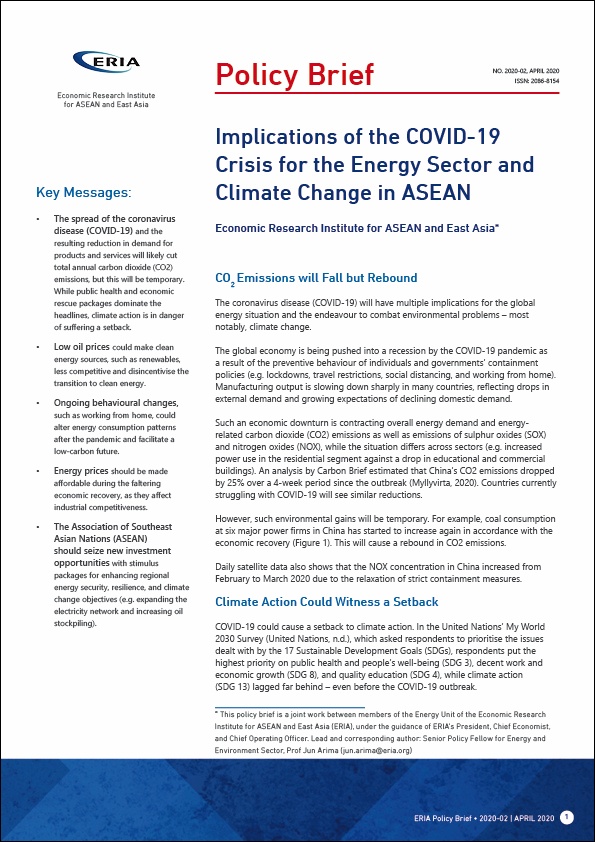 Implications of the COVID-19 Crisis for the Energy Sector and Climate Change in ASEAN