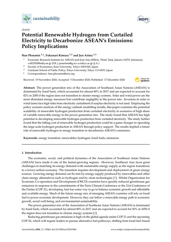 Potential Renewable Hydrogen from Curtailed Electricity to Decarbonize ASEAN’s Emissions: Policy Implications