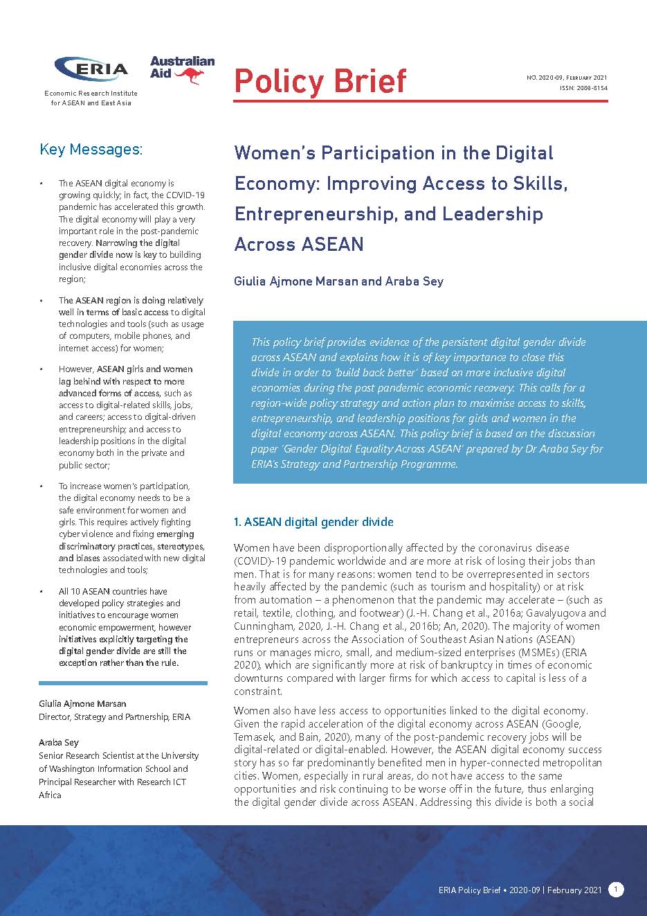 Women’s Participation in the Digital Economy: Improving Access to Skills, Entrepreneurship, and Leadership Across ASEAN