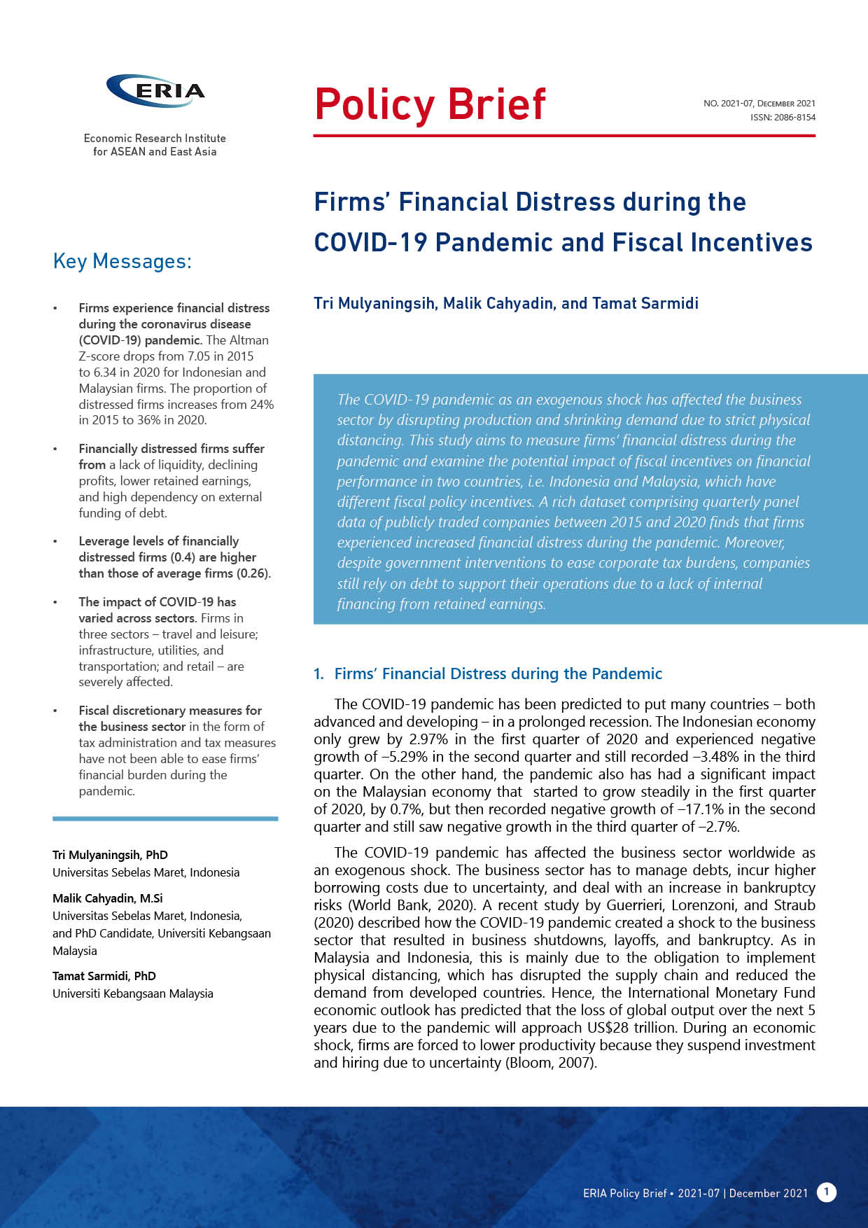 Firms’ Financial Distress during the COVID-19 Pandemic and Fiscal Incentives