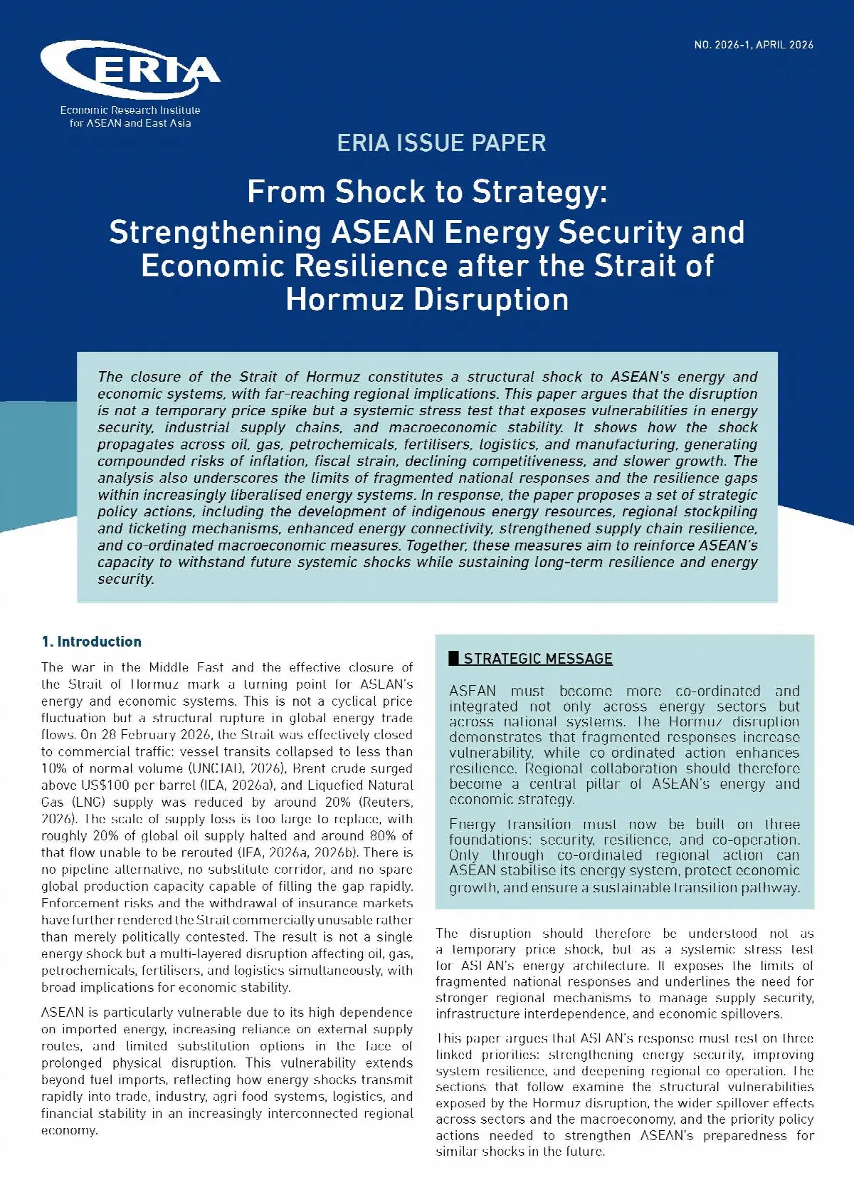 From Shock to Strategy: Strengthening ASEAN Energy Security and Economic Resilience after the Strait of Hormuz Disruption