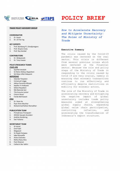 TRADE POLICY  ADVISORY GROUP Theme #1: How to Accelerate Recovery and Mitigate  Uncertainty: The Roles of Ministry of Trade