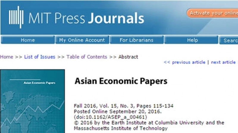 ERIA Economist Published in MIT Press Journals