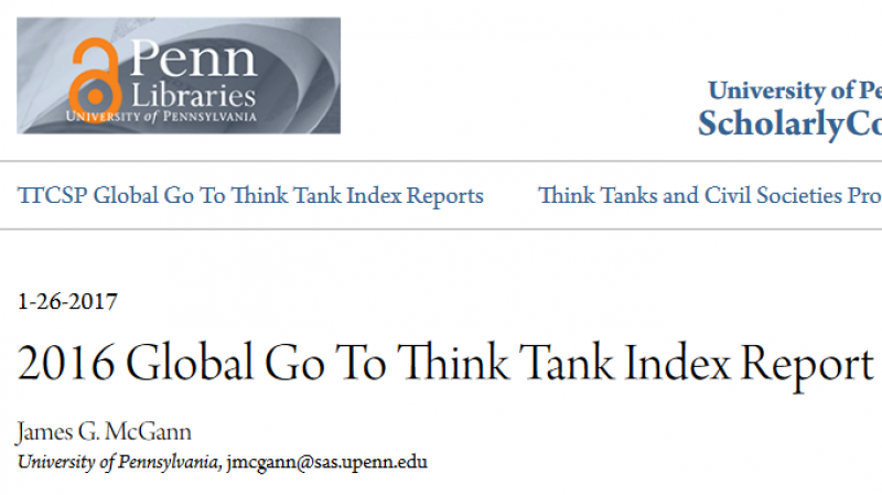 ERIA Ranking Improves in 2016 Global Go To Think Tank Index