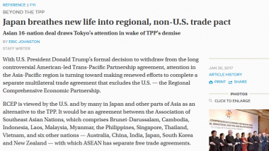 Japan Breathes New Life into Regional, Non-U.S. Trade Pact