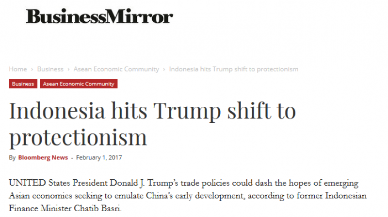 Indonesia Hits Trump Shift to Protectionism