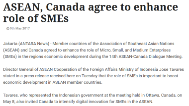 Article - ASEAN, Canada agree to enhance role of SMEs