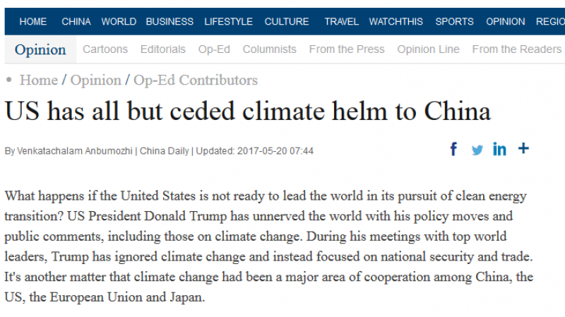 Opinion Piece - US has all but ceded climate helm to China