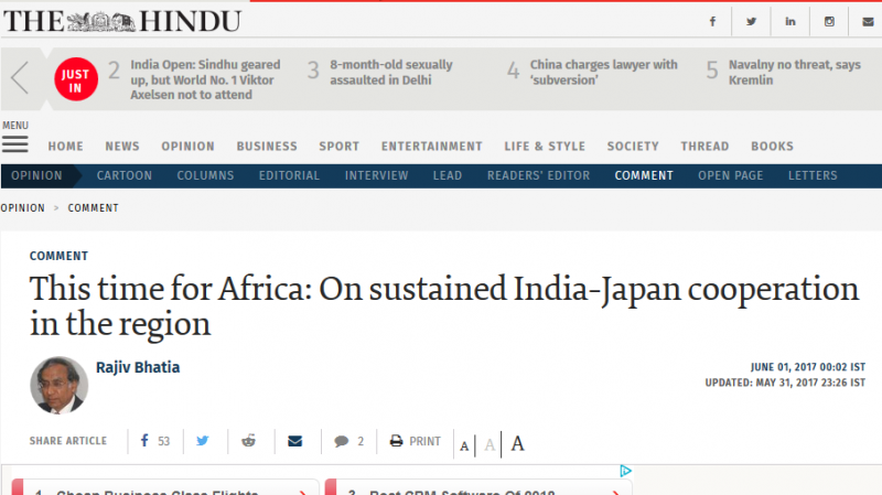 Article - This time for Africa: On sustained India-Japan cooperation in the region
