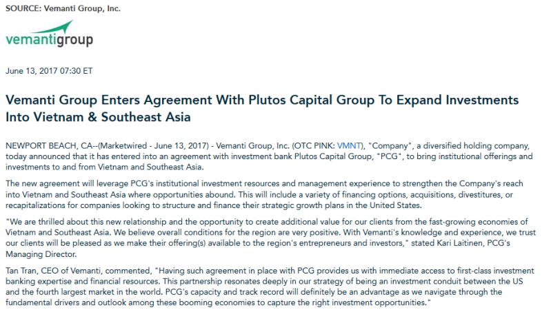 Article - Vemanti Group Enters Agreement With Plutos Capital Group To Expand Investments Into Vietnam & SEA