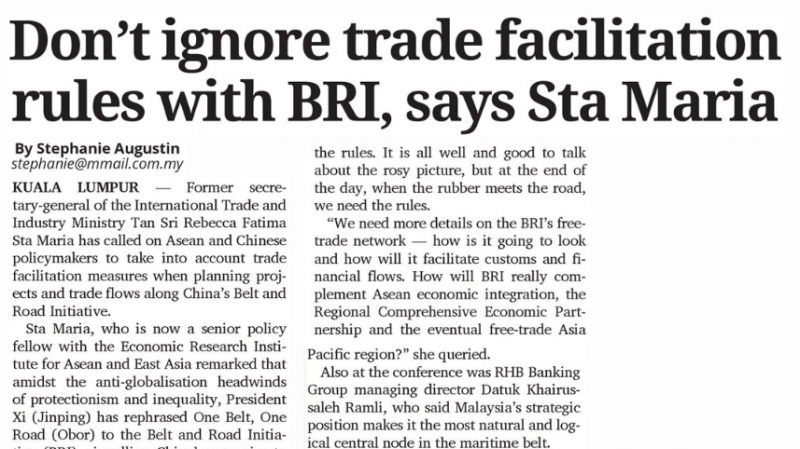 Article - Don’t ignore trade facilitation rules with BRI, says Sta Maria