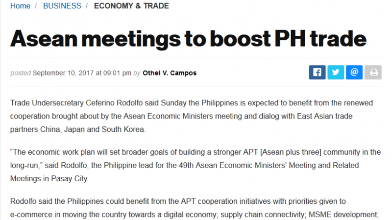 Article - Asean meetings to boost PH trade