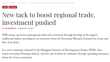 Article - New tack to boost regional trade, investment pushed