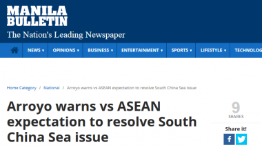 Article - Arroyo warns vs ASEAN expectation to resolve South China Sea issue