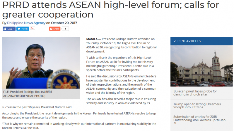 Article - PRRD attends ASEAN high-level forum; calls for greater cooperation