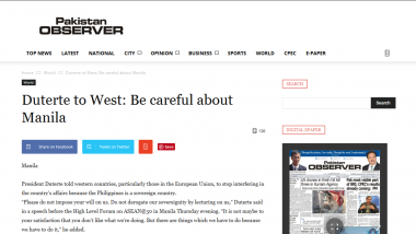 Article - Duterte to West: Be careful about Manila