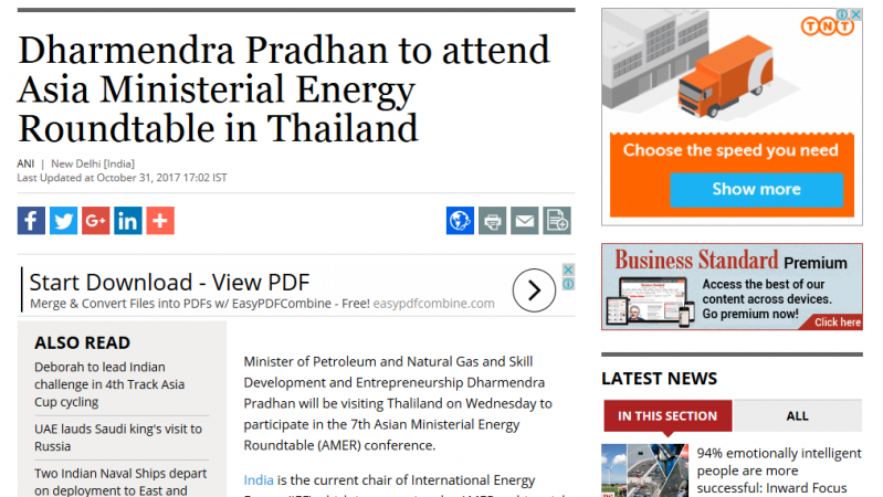 Article - Dharmendra Pradhan to attend Asia Ministerial Energy Roundtable in Thailand