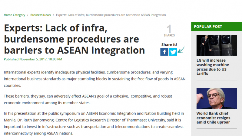 Article - Experts: Lack of infra, burdensome procedures are barriers to ASEAN integration