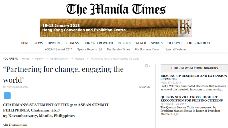 Article - Chairman's Statement of the 31st ASEAN Summit