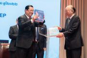 His Excellency Samdech Akka Moha Sena Padei Techo HUN Sen held the book 'The Comprehensive Asia Development Plan (CADP) 3.0: Towards an Integrated, Innovative, Inclusive, and Sustainable Economy'