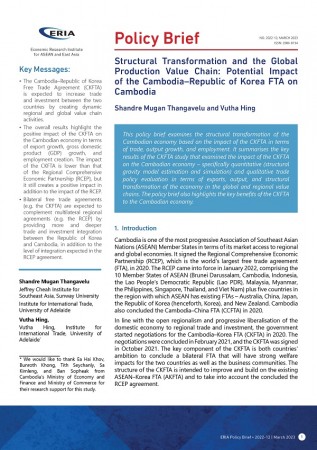 Structural Transformation and the Global Production Value Chain: Potential Impact of the Cambodia–Republic of Korea FTA on Cambodia