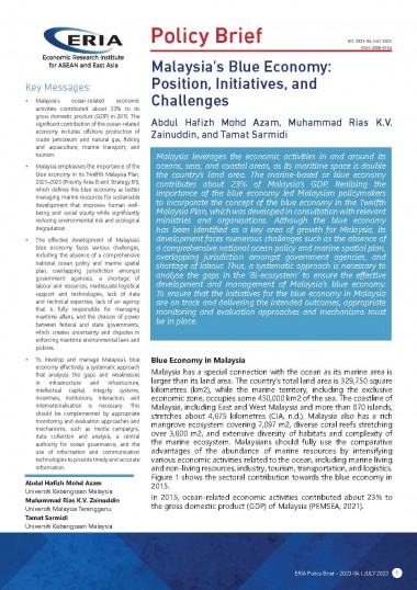 Malaysia’s Blue Economy: Position, Initiatives, and Challenges